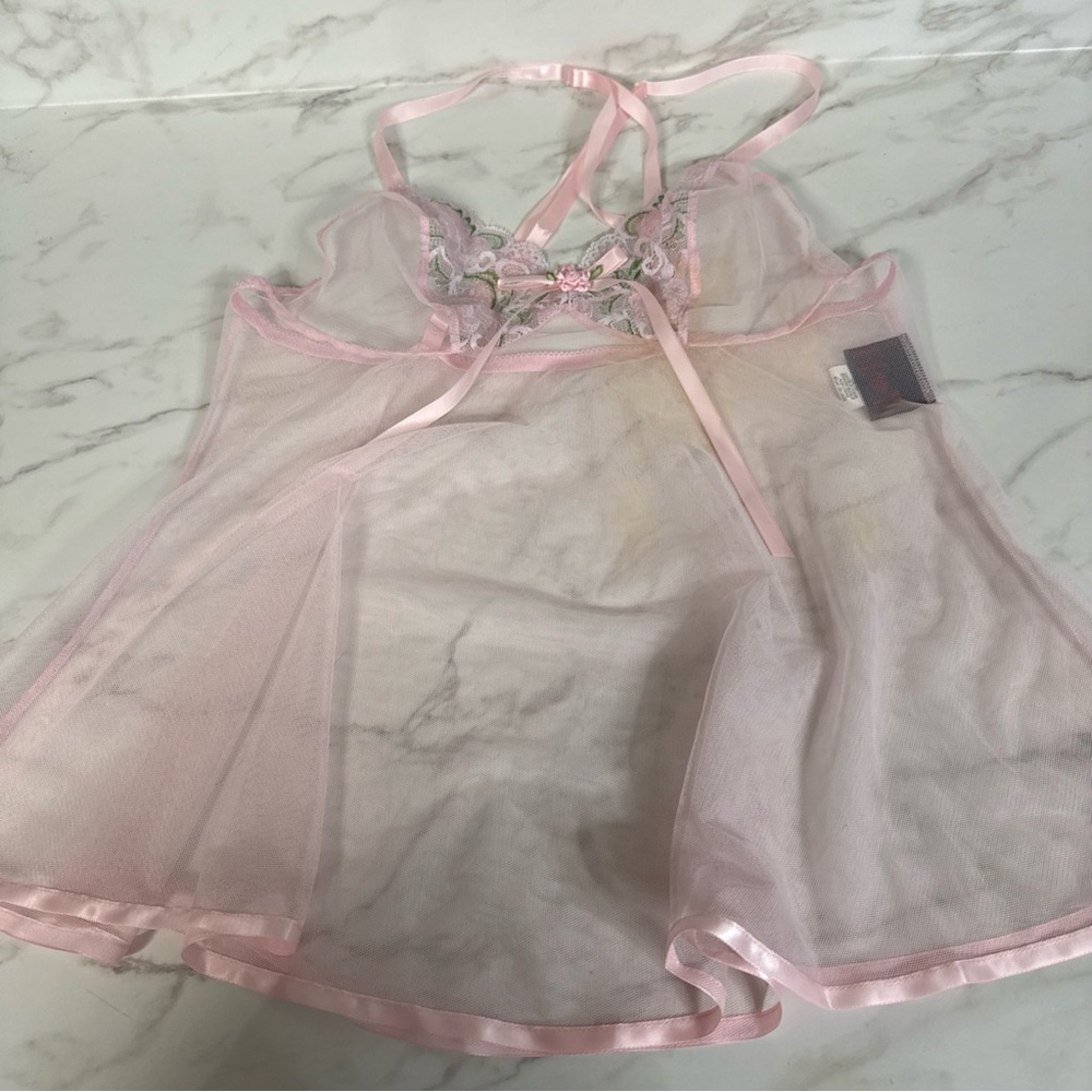 HOT Pink Chiffon Babydoll Nightie Lace Lingerie S/M Barbie Cam Fantasy Sleepwear